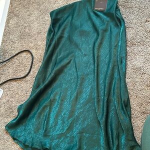 Green silk midi skirt